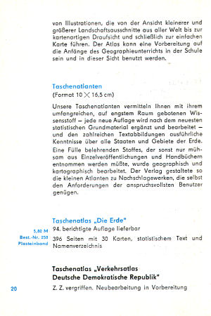 Haack Gotha, Katalog, 1968/69 (p. 20)
Taschenatlanten / Zakatlassen / Pocket atlases