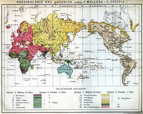 Orgelbranda Encyklopedja Powszechna, 1898-1912
13.000. Rozsiedlenie ras ludzkich według F. Müllera i. O. Peschla