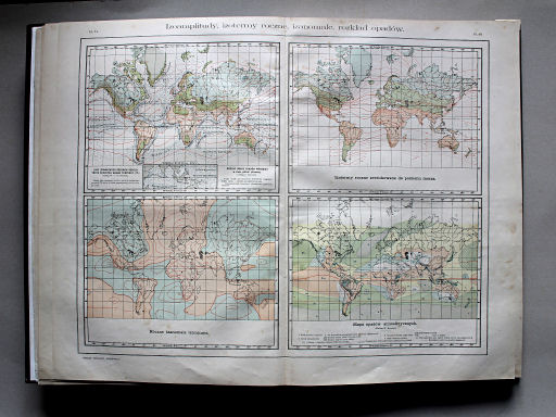 Wielki atlas geograficzny, Nalkowski, 1904
5. Izoamplitudy, izotermy roczne, izanomale, rozkład opadów