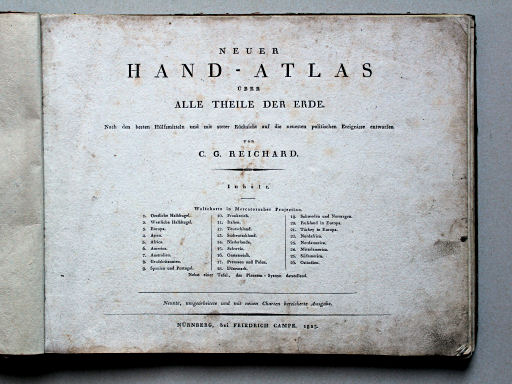 Reichard, Neuer Hand-Atlas, 1823
Titelpagina met inhoudsopgave