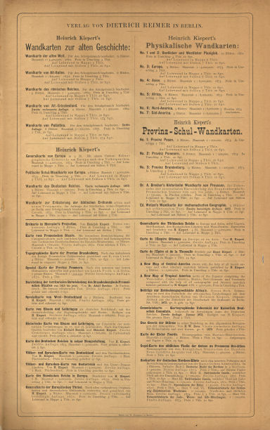 Auswahl aus Kiepert's Hand-Atlas, 1873
Binnenkant band (fondslijst, blad 2) / Inside cover (publisher's list, p. 2)