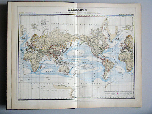 Kiepert's Hand-Atlas, 1877
1. Erdkarte in Mercator's Projection mit Bezeichnung der Meeresströmungen