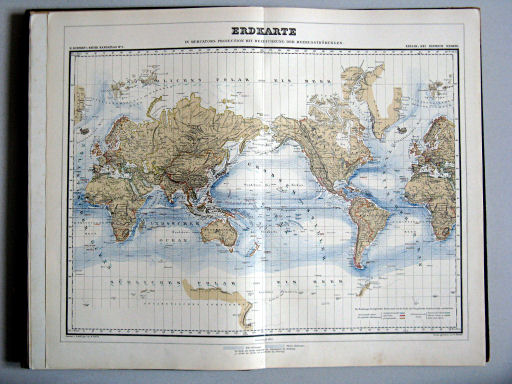 Kiepert's Hand-Atlas, 1889
1. Erdkarte in Mercator's Projection mit Bezeichnung der Meeresströmungen
