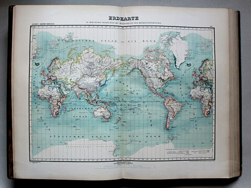 Kiepert's Hand-Atlas, 1900
1. Erdkarte in Mercators Projection mit Bezeichnung der Meeresströmungen