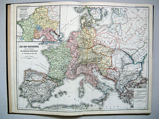 Carl Wolff's Historischer Atlas (1877)
2. Süd- und West-Europa nach der Theilung des fränkischen Kaiserreiches im Vertrage zu Virodunum im Jahre 843
