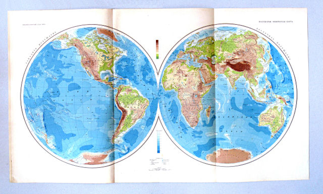 Большой Советский Атлас Мира I
8-9-10. Полушария. Физическая карта