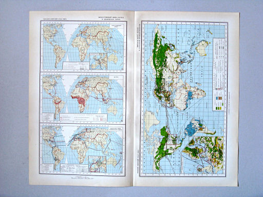 Большой Советский Атлас Мира I
58. Искусственный шёлк, каучук и химическое сырьё
59. Мировая карта лесной и бумажной промышленности
