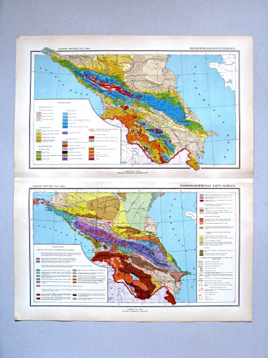 Большой Советский Атлас Мира I
102. Геологическая карта Кавказа
103. Геоморфологическая карта Кавказа