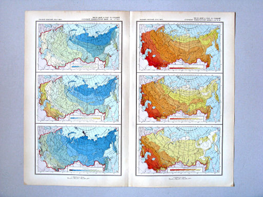 Большой Советский Атлас Мира I
106. Число дней в году со средней суточной температурой ниже –10°, –5° и 0°
107. Число дней в году со средней суточной температурой выше 5°, 10° и 20°