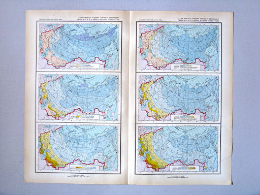 Большой Советский Атлас Мира I
108. Даты перехода средних суточных температур через –10°, –5° и 0° в период подъёма температуры
109. Даты перехода средних суточных температур через –10°, –5° и 0° в период падения температуры