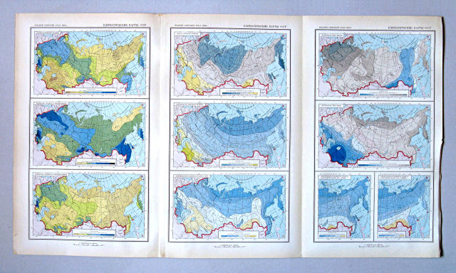 Большой Советский Атлас Мира I
112. Климатические карты СССР. Осадки
113. Климатические карты СССР. Снеговой покров. Относительная влажность воздуха
114. Климатические карты СССР. Пасмурность неба. Относительная влажность воздуха