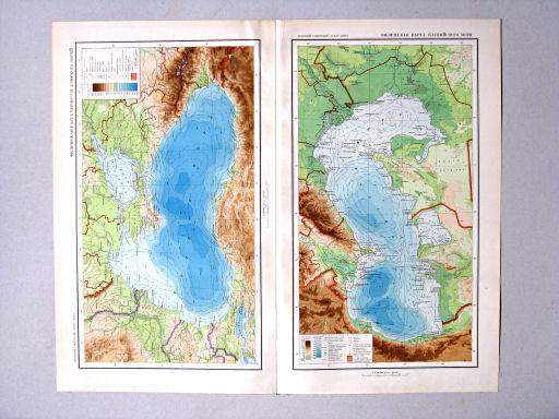 Большой Советский Атлас Мира II
63. Физическая карта Чёрного и Азовского морей
64. Физическая карта Каспийского моря