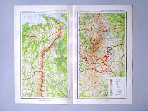 Большой Советский Атлас Мира II
65. Физическая карта северной части Урала
66. Физическая карта южной части Урала