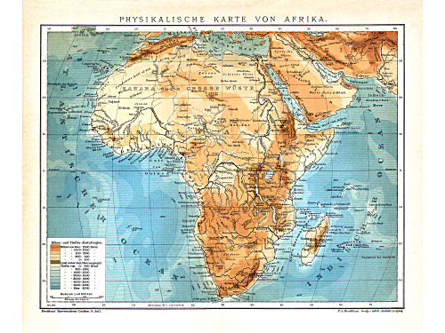 Brockhaus' Konversations-Lexikon, 14. Aufl.
Physikalische Karte von Afrika
Afrika (natuurkundig overzicht) / Africa (physical map)