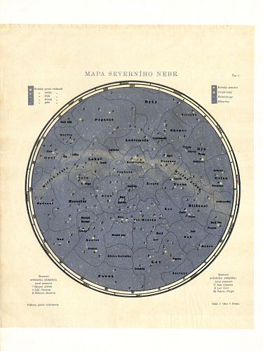 Ottův malý zeměpisný atlas, 1910
1. Mapa severního nebe
Kaart van de noordelijke sterrenhemel
Chart of the northern skies
