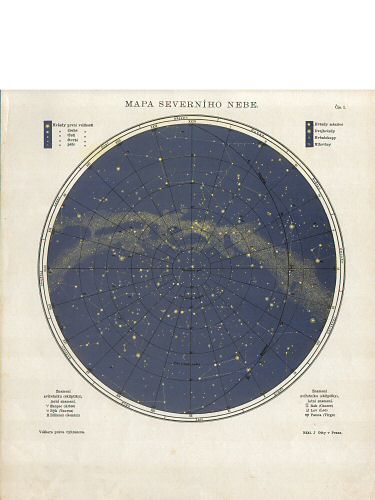 Ottův malý zeměpisný atlas, 1910
1. Mapa severního nebe
Kaart van de noordelijke sterrenhemel
Chart of the northern skies