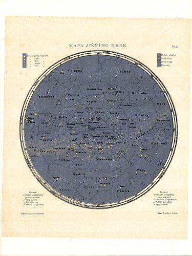 Ottův malý zeměpisný atlas, 1910
2. Mapa jižního nebe
Kaart van de zuidelijke sterrenhemel
Chart of the southern skies
