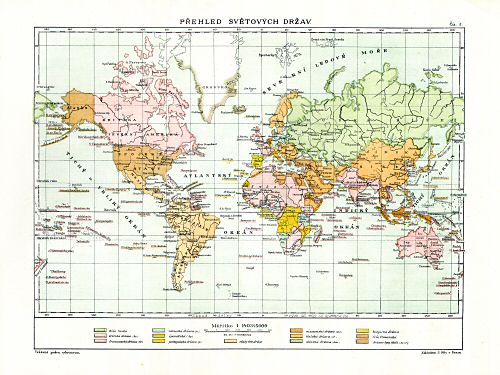 Ottův malý zeměpisný atlas, 1910
5. Přehled světových držav
Overzicht van de koloniën / Colonial chart of the world