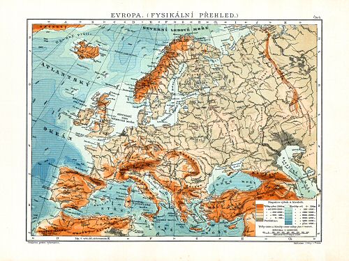 Ottův malý zeměpisný atlas, 1910
6. Evropa (Fysikální přehled)
Europa (natuurkundig overzicht) / Europe (physical map)