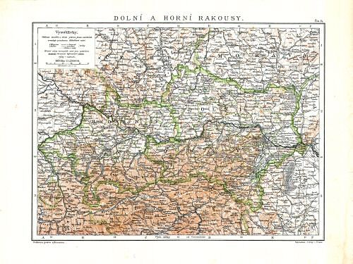 Ottův malý zeměpisný atlas, 1910
14. Dolní a Horní Rakousy
Neder- en Opper-Oostenrijk / Upper and Lower Austria