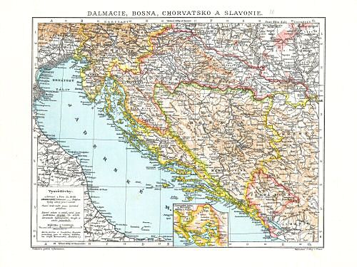 Ottův malý zeměpisný atlas, 1910
20. Dalmacie, Bosna, Chorvatsko a Slavonie
Dalmatië, Bosnië, Kroatië en Slavonië
Dalmatia, Bosnia, Croatia and Slavonia