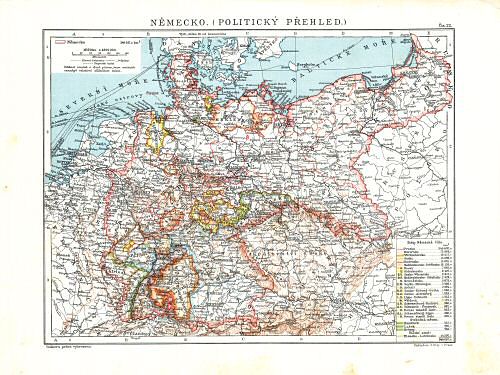Ottův malý zeměpisný atlas, 1910
22. Německo (Politický přehled)
Duitsland (staatkundig overzicht) / Germany (political map)