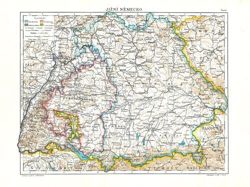 Ottův malý zeměpisný atlas, 1910
27. Jižní Německo
Zuid-Duitsland / South Germany