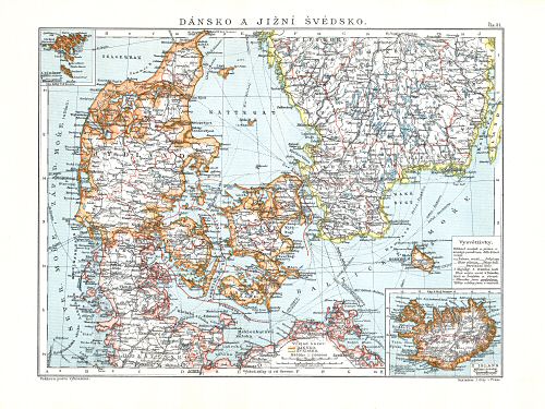Ottův malý zeměpisný atlas, 1910
31. Dánsko a Jižní Švédsko
Denemarken en Zuid-Zweden
Denmark and South Sweden