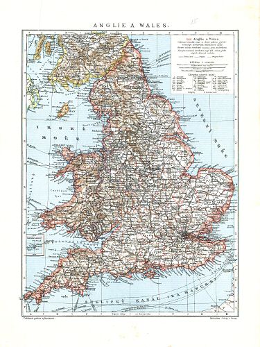 Ottův malý zeměpisný atlas, 1910
35. Anglie a Wales
Engeland en Wales / England and Wales