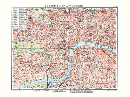 Ottův malý zeměpisný atlas, 1910
36. Londýn (City a Westend)
Londen (City en Westend) / London (City and Westend)