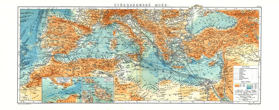 Ottův malý zeměpisný atlas, 1910
43. Středozemské moře
Middellandse Zee / Mediterranean Sea