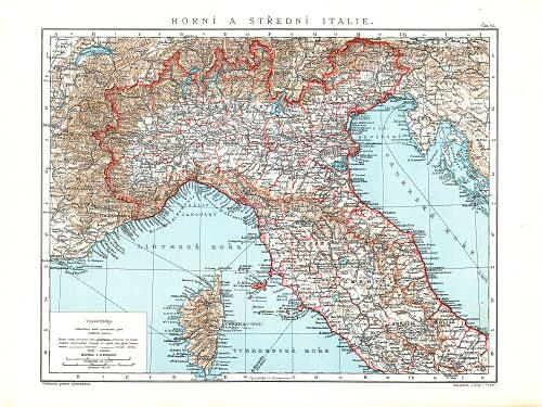 Ottův malý zeměpisný atlas, 1910
45. Horní a střední Italie
Noord- (Boven-) en Midden-Italië
North (Upper) and Central Italy