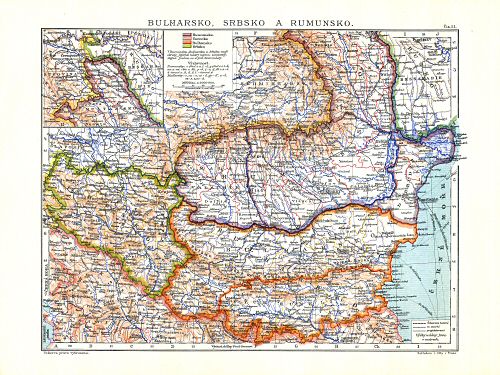 Ottův malý zeměpisný atlas, 1910
51. Bulharsko, Srbsko a Rumunsko
Bulgarije, Servië en Roemenië / Bulgaria, Serbia and Romania