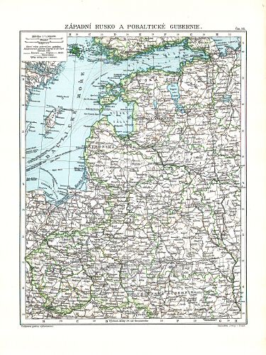 Ottův malý zeměpisný atlas, 1910
53. Západní Rusko a pobaltické gubernie
West-Rusland en Oostzee-provincies
West Russia and Baltic Provinces