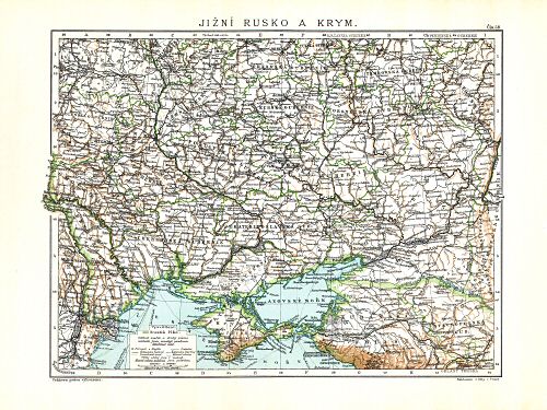 Ottův malý zeměpisný atlas, 1910
58. Jižní Rusko a Krym
Zuid-Rusland en de Krim / South Russia and Crimea