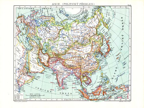 Ottův malý zeměpisný atlas, 1910
61. Asie (Politický přehled)
Azië (staatkundig overzicht) / Asia (political map)