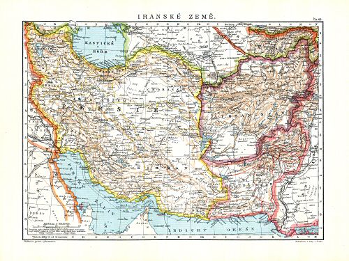 Ottův malý zeměpisný atlas, 1910
63. Iranské země
Perzië, Afghanistan, Beloetsjistan
Persia, Afghanistan, Baluchistan