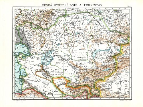 Ottův malý zeměpisný atlas, 1910
64. Ruská střední Asie a Turkistan
Russisch Centraal-Azië en Turkestan
Russian Central Asia and Turkestan