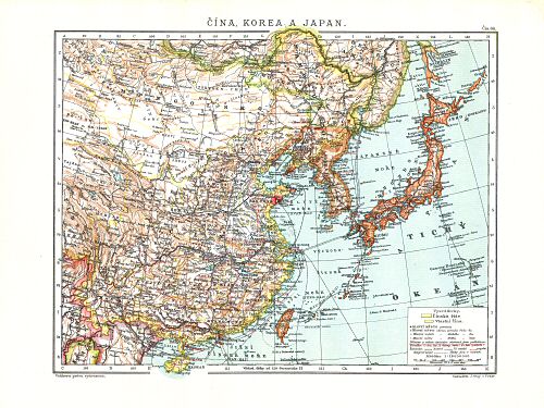 Ottův malý zeměpisný atlas, 1910
66. Čína, Korea a Japan
China, Korea en Japan / China, Korea and Japan