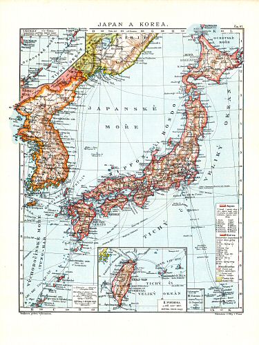 Ottův malý zeměpisný atlas, 1910
67. Japan a Korea
Japan en Korea / Japan and Korea