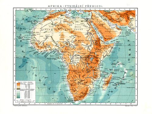 Ottův malý zeměpisný atlas, 1910
73. Afrika (Fysikální přehled)
Afrika (natuurkundig overzicht) / Africa (physical map)