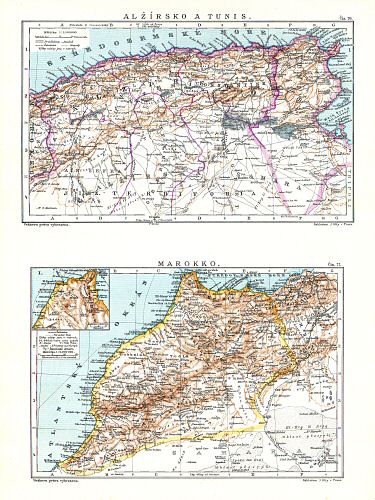 Ottův malý zeměpisný atlas, 1910
76. Alžírsko a Tunis
Algerije en Tunesië / Algeria and Tunisia
77. Marokko
Marokko / Morocco