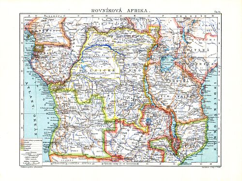 Ottův malý zeměpisný atlas, 1910
79. Rovníková Afrika
Equatoriaal-Afrika / Equatorial Africa