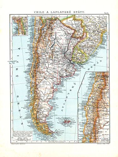 Ottův malý zeměpisný atlas, 1910
95. Chile a Laplatské státy
Chili en de La Plata-staten / Chile and La Plata States