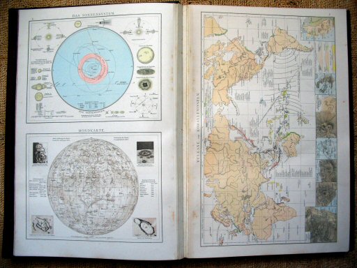 Andree's Handatlas 1881
4. Das Sonnensystem. Mondkarte.
5. Vulkane und Koralleninseln.