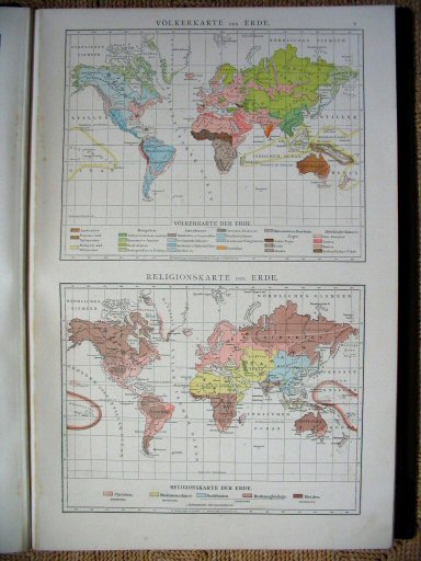 Andree's Handatlas 1881
9. Völkerkarte der Erde. Religionskarte der Erde.