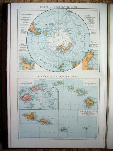 Andree's Handatlas 1881
12. Karte der Südpolarregion. Polynesiche Inselgruppen.