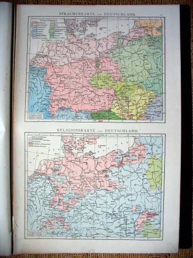 Andree's Handatlas 1881
21. Sprachenkarte von Deutschland. Religionskarte von Deutschland.