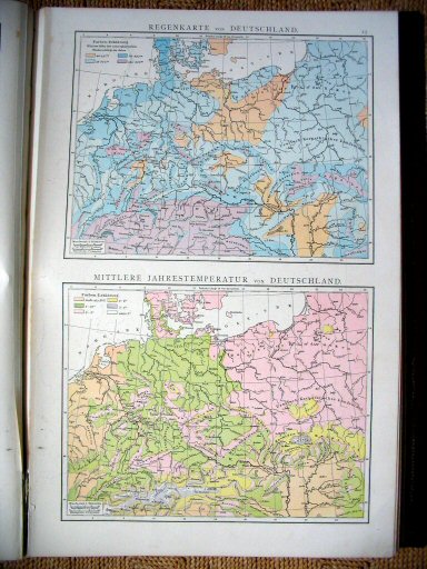 Andree's Handatlas 1881
25. Regenkarte von Deutschland.
Mittlere Jahrestemperatur von Deutschland.