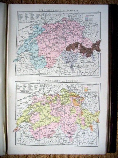 Andree's Handatlas 1881
49. Sprachenkarte der Schweiz.
Religionskarte der Schweiz.